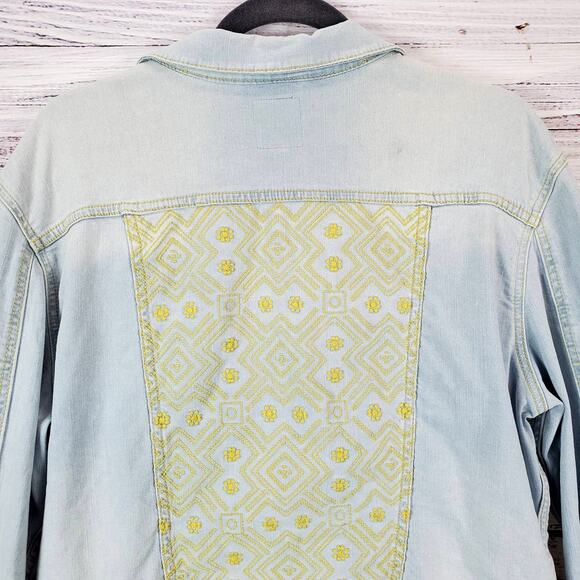 Cottagecore Southwestern Cowgirl Baby Blue Denim Jacket Yellow Embroidered XL - Picture 9 of 13